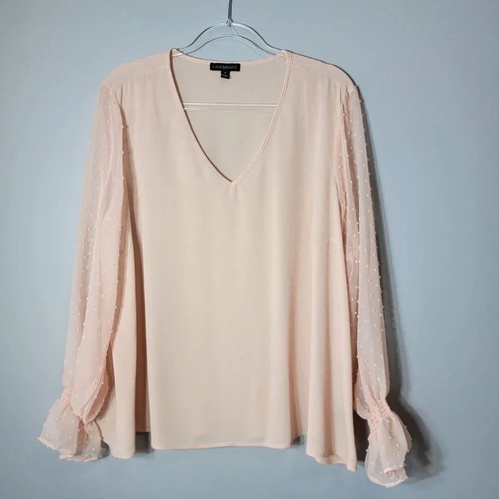 Lane Bryant Pink Top Plus Size‎ 20 Sheer Bubble Sleeve Pullover Lightweight